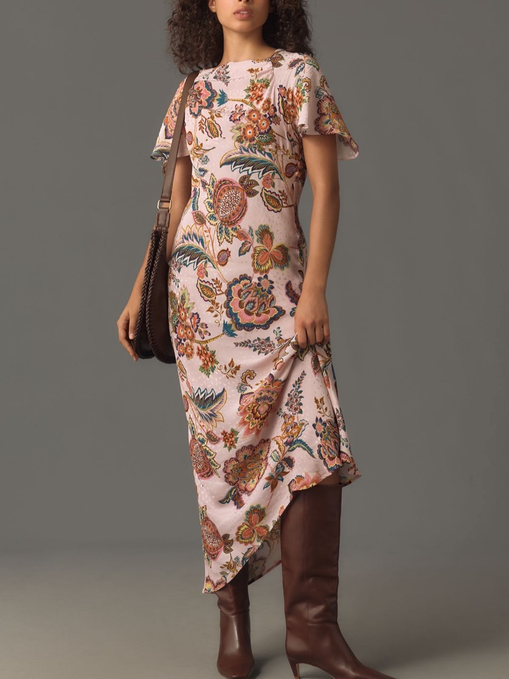 Anthropologie x Kachel Pink Flutter Sleeve Floral Slip Dress Women’s 4